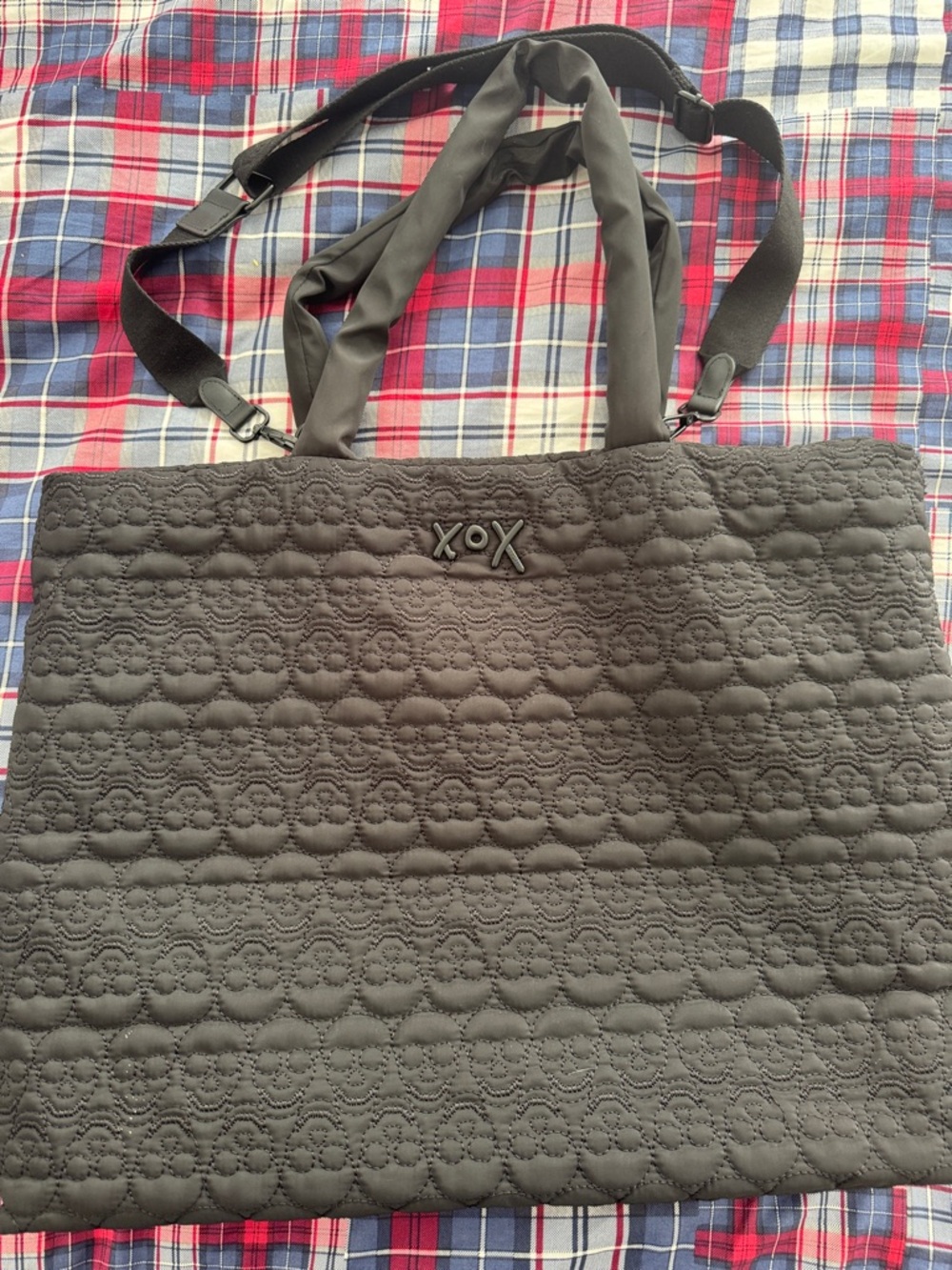 Betsey Johnson Black Quilted Tote with XOX Detail